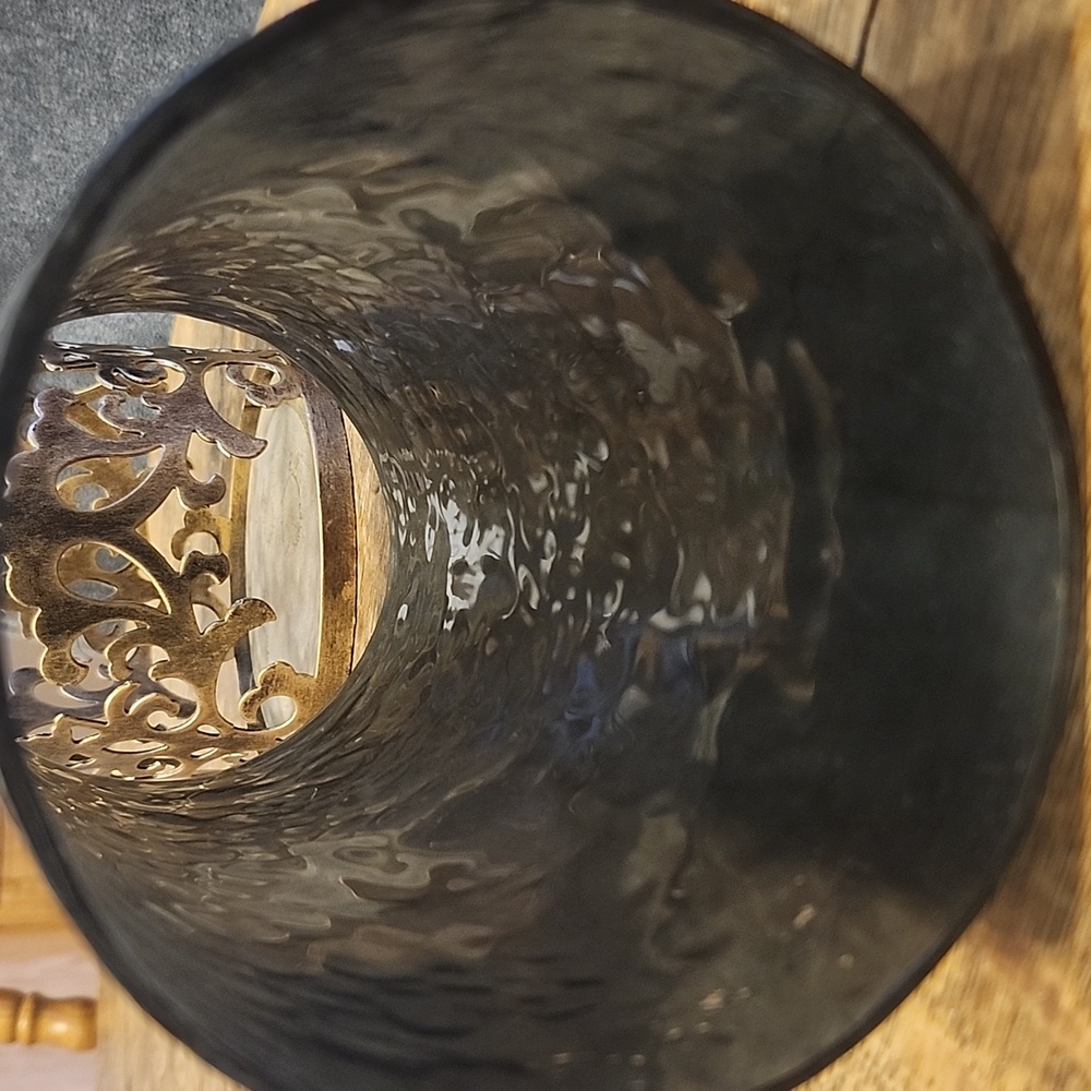 Large Hurricane Filagree Antique Bronze With Smokey Black Insert Candle Holder - Picture 6 of 7